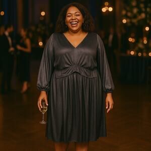 NWT Lane Bryant Metallic Black Party Dress | Size 26/28
